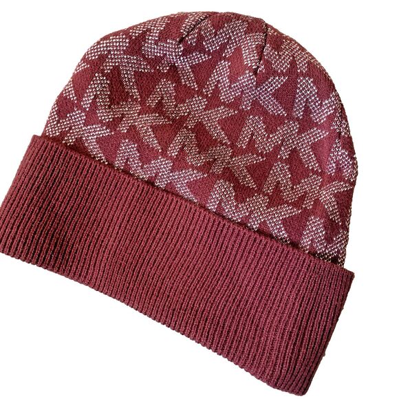 Michael Kors Logo Shine Hat Beanie Maroon One Size - Picture 1 of 6